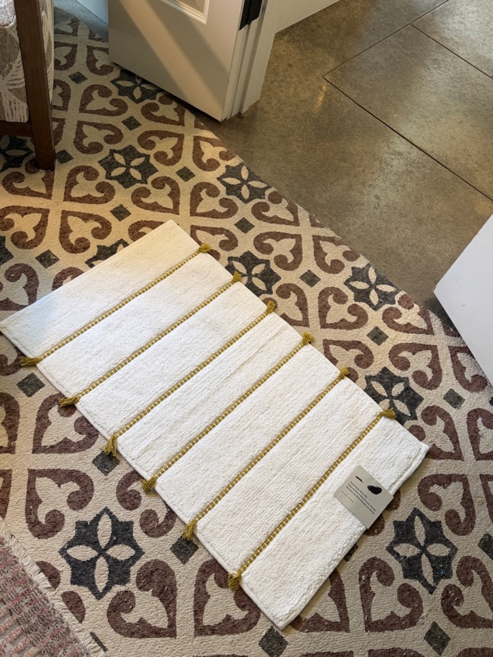 West Elm Tassel Stripe Bath Mat - Cream with Mustard Stripe 20 x 34 inches